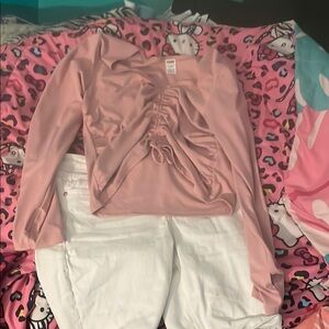 Dusty Rose Blouse with Elegant Ruching and Full-Length Sleeves